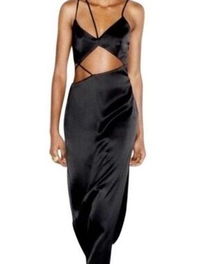 Zara Black Satin Slip Dress with Thin Straps